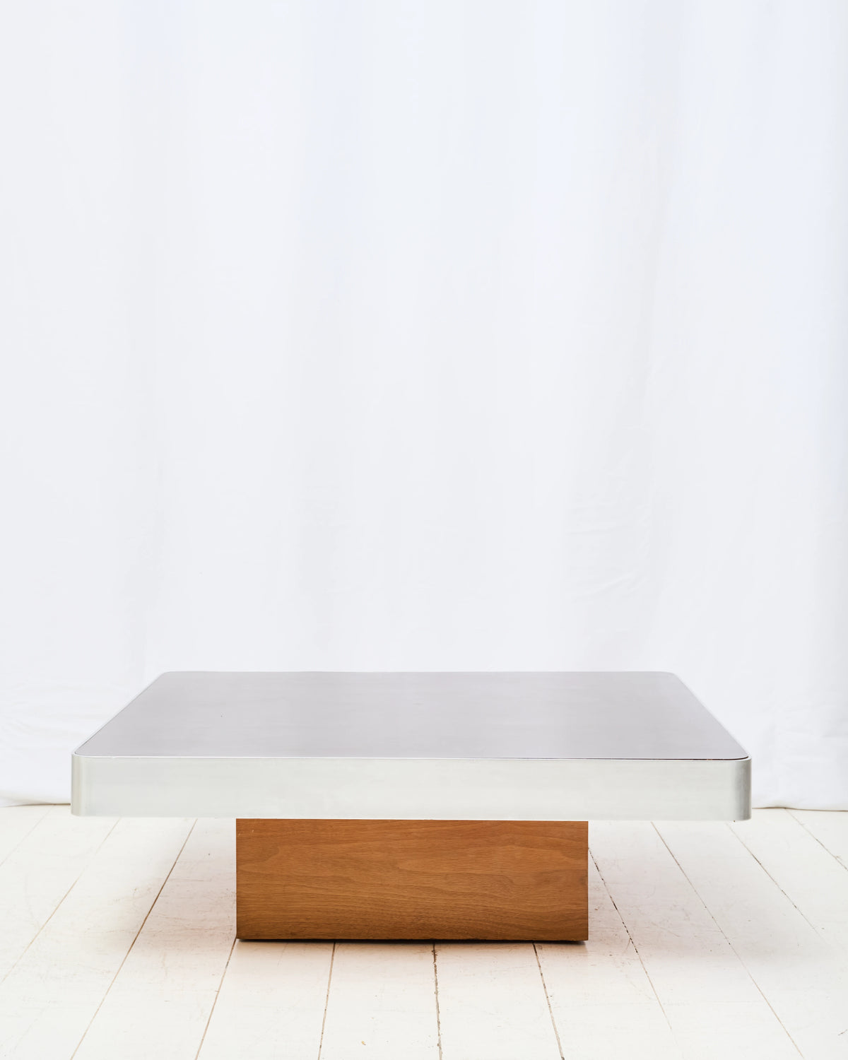 Table basse marron et aluminium brossé, Italie, 1970s