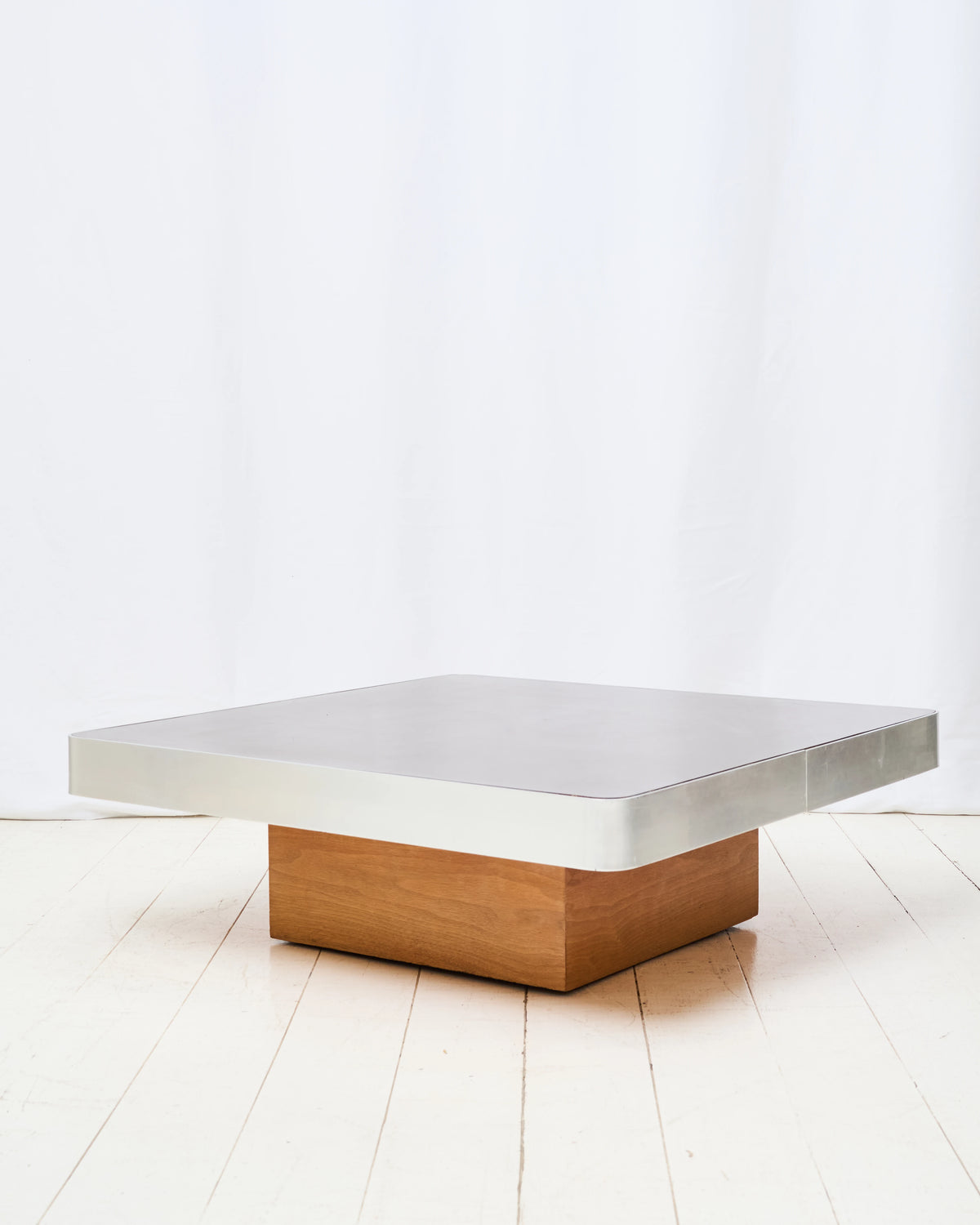 Table basse marron et aluminium brossé, Italie, 1970s