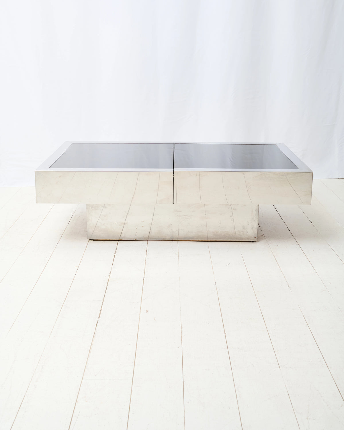 Table basse bar noire et chrome, Willy Rizzo, Cidue, 1970s