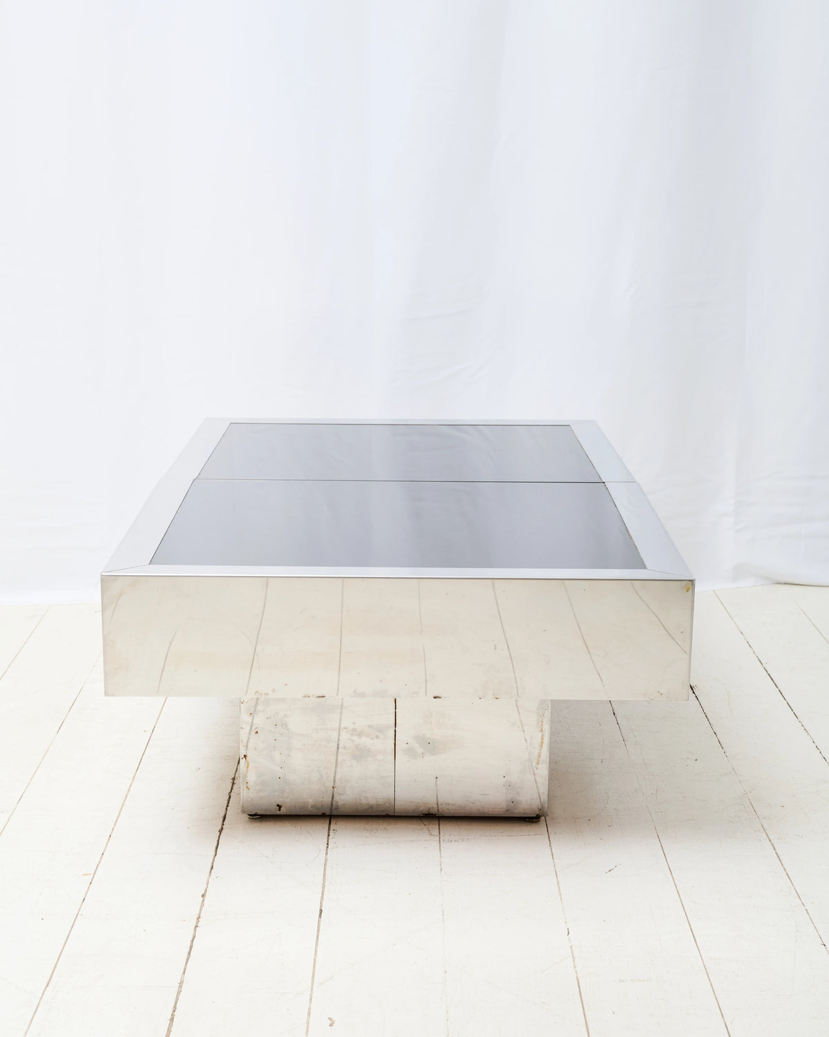 Table basse bar noire et chrome, Willy Rizzo, Cidue, 1970s