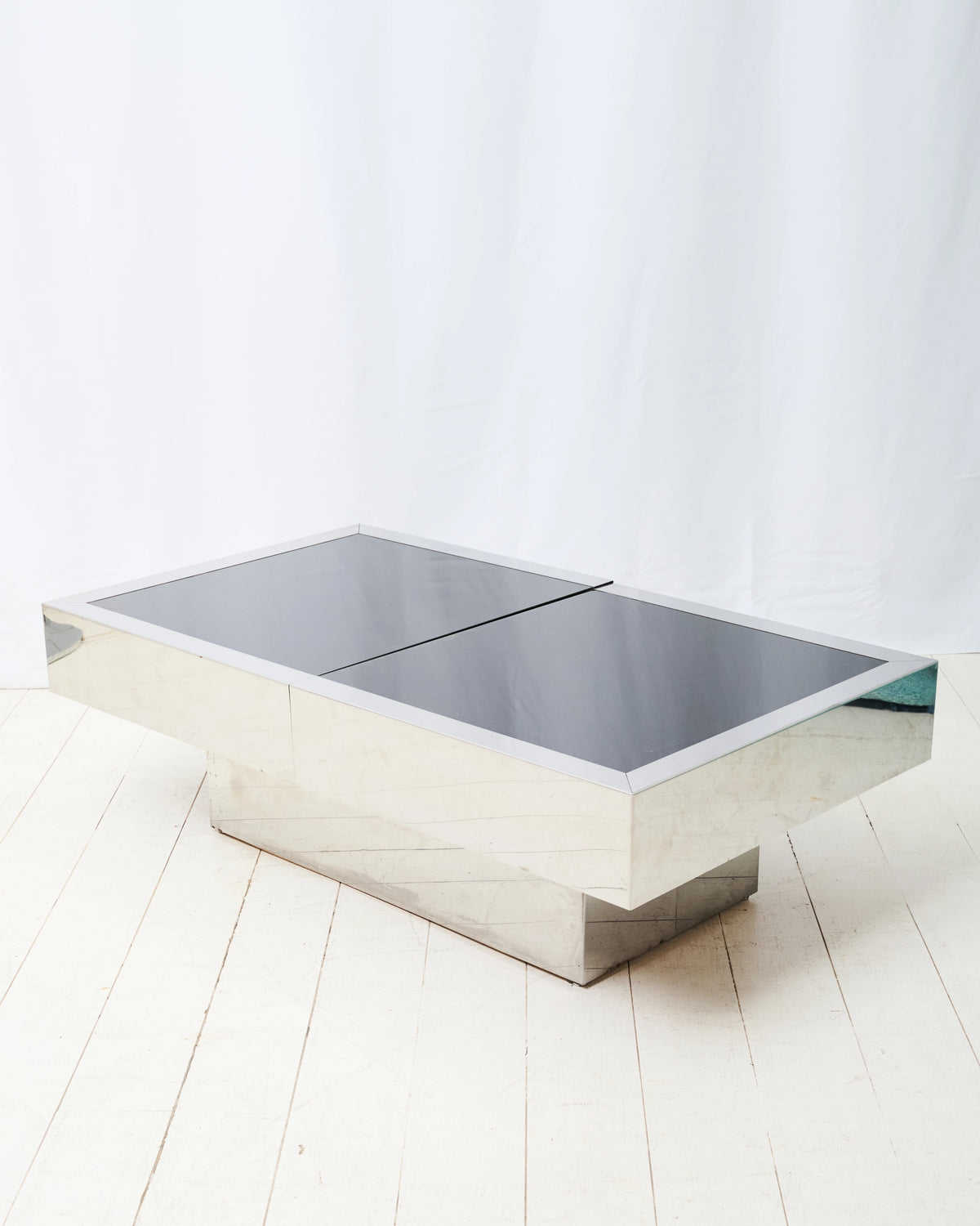 Table basse bar noire et chrome, Willy Rizzo, Cidue, 1970s