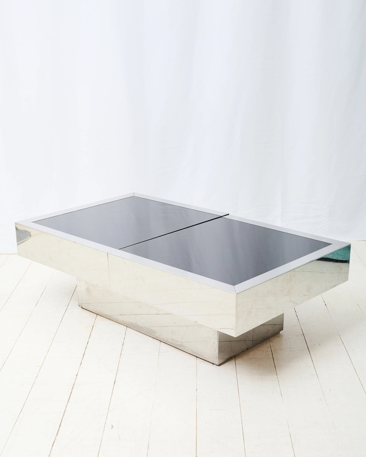 Table basse bar noire et chrome, Willy Rizzo, Cidue, 1970s