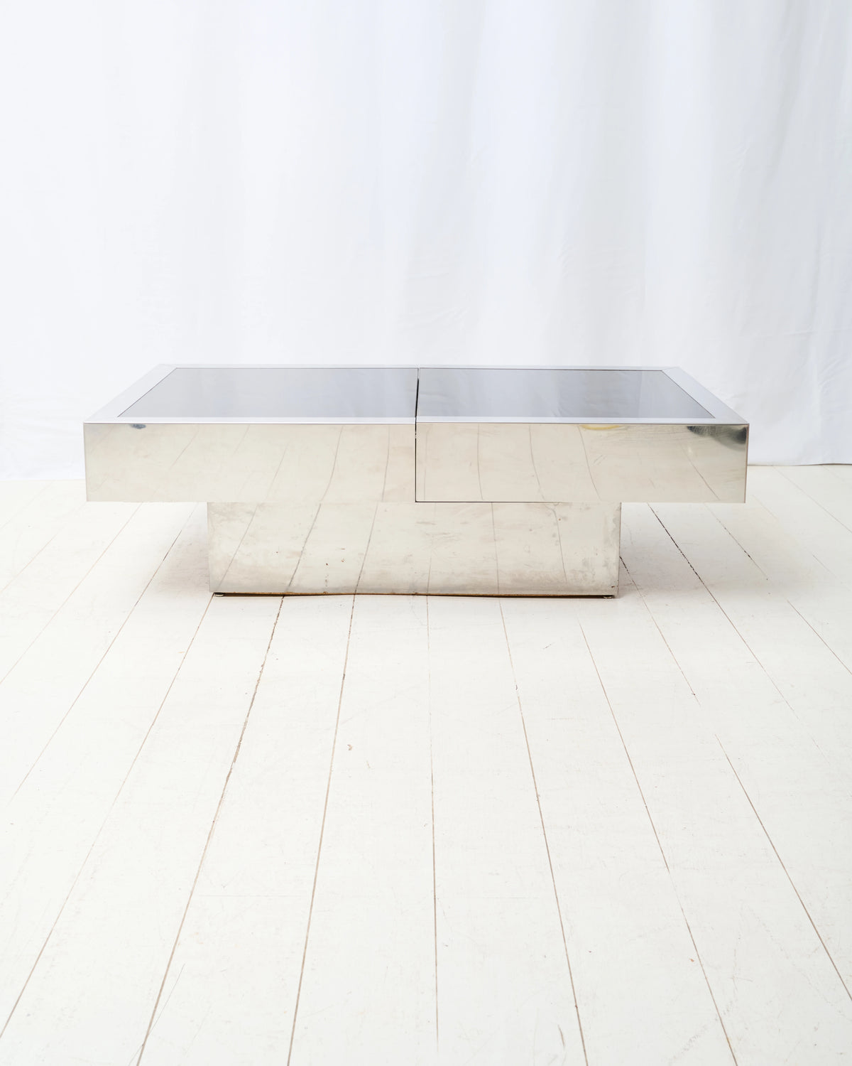 Table basse bar noire et chrome, Willy Rizzo, Cidue, 1970s