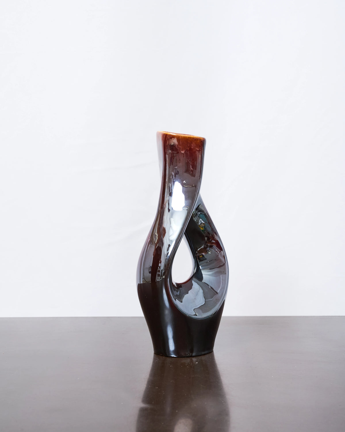 Vase en céramique marron irisé, dlg Bertoncello, 1970s