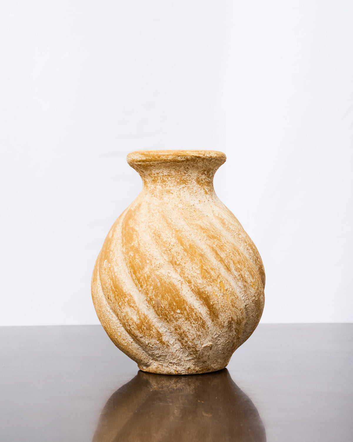 Ochre, yellow and matte white ceramic vase, wabi-sabi style